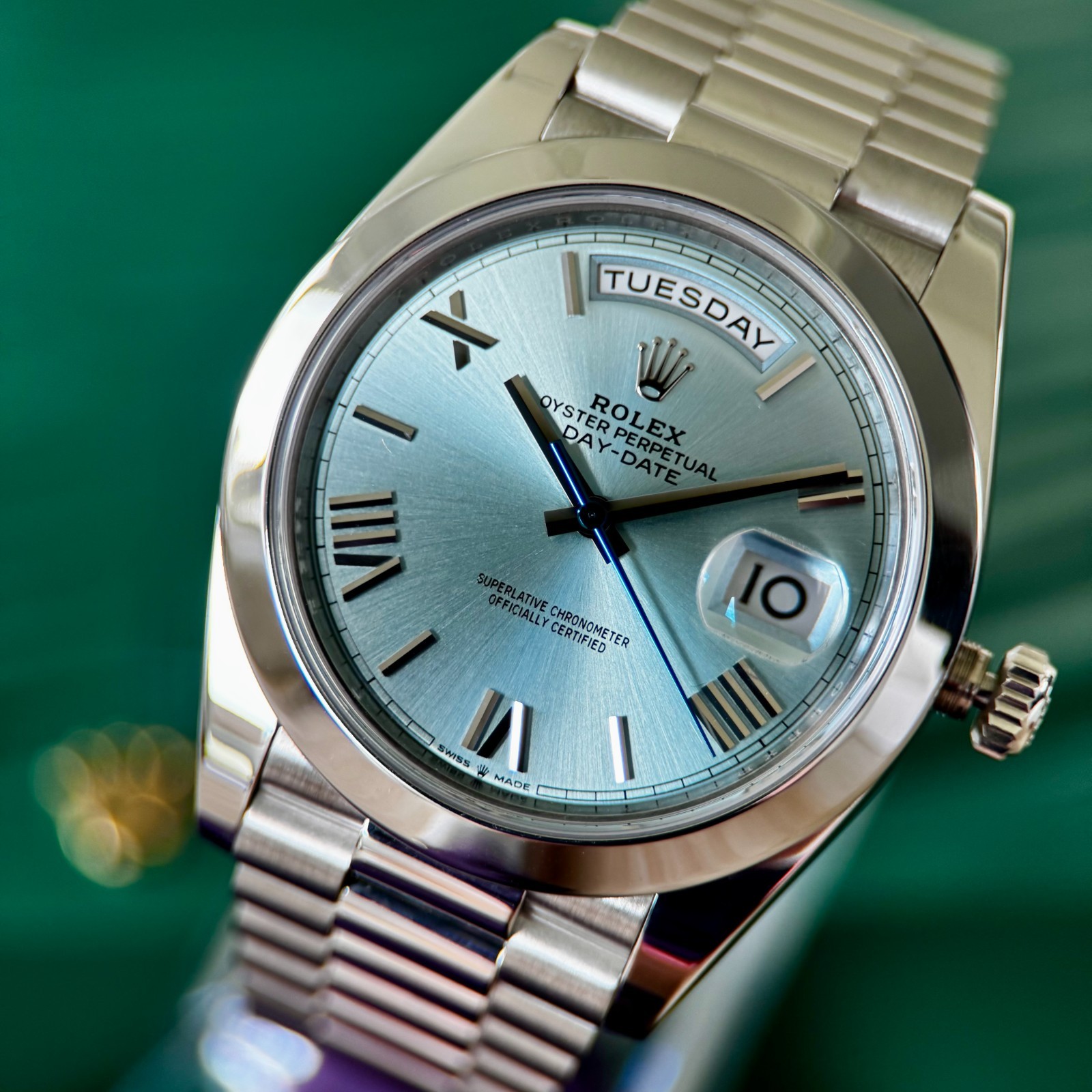 Rolex Day-Date Platinum Presidential Collector's Full Set - Ice Blue Roman Dial