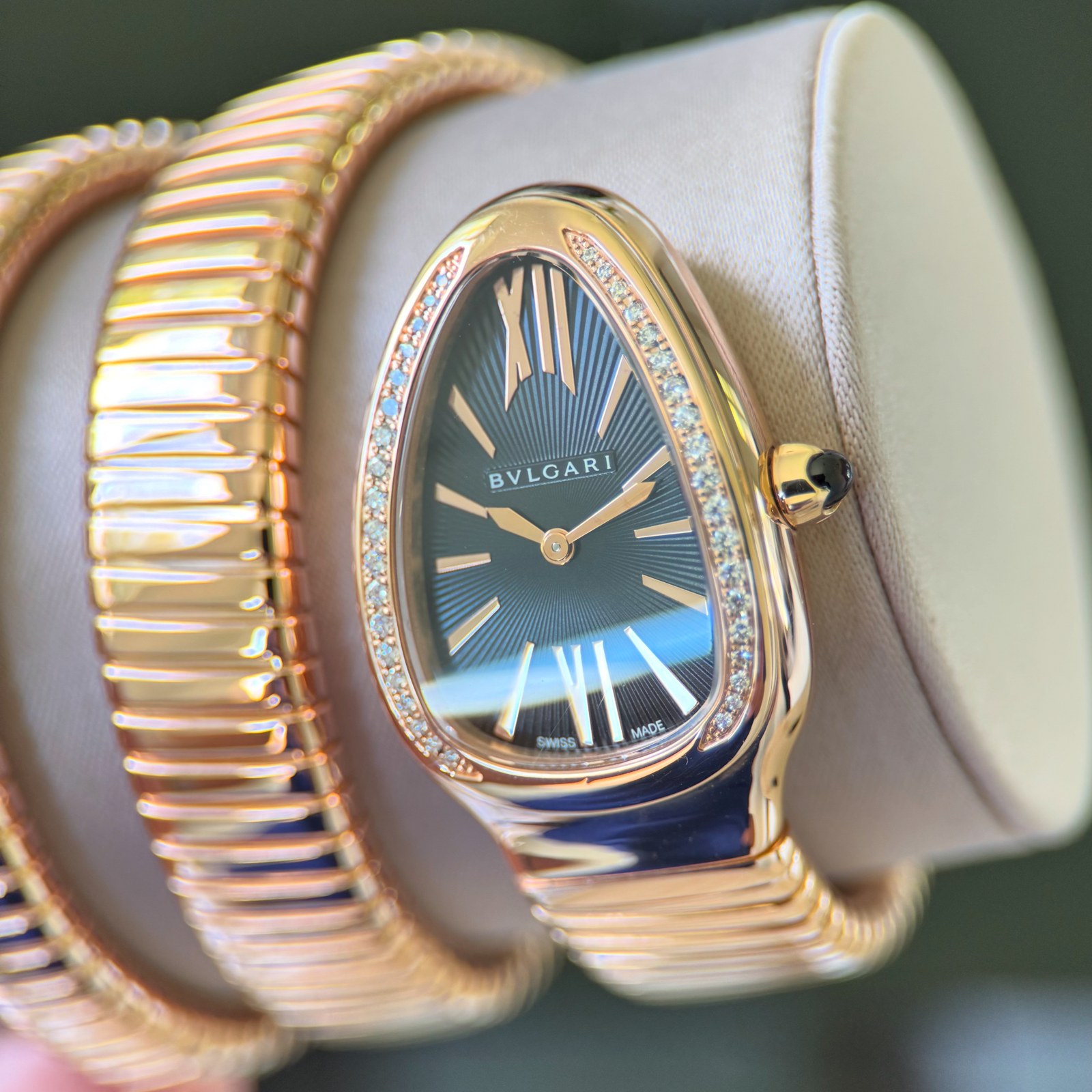 Bvlgari Serpenti Tubogas 18k Rose Gold Diamond Bezel Double-Wrap 101814 - Full Set