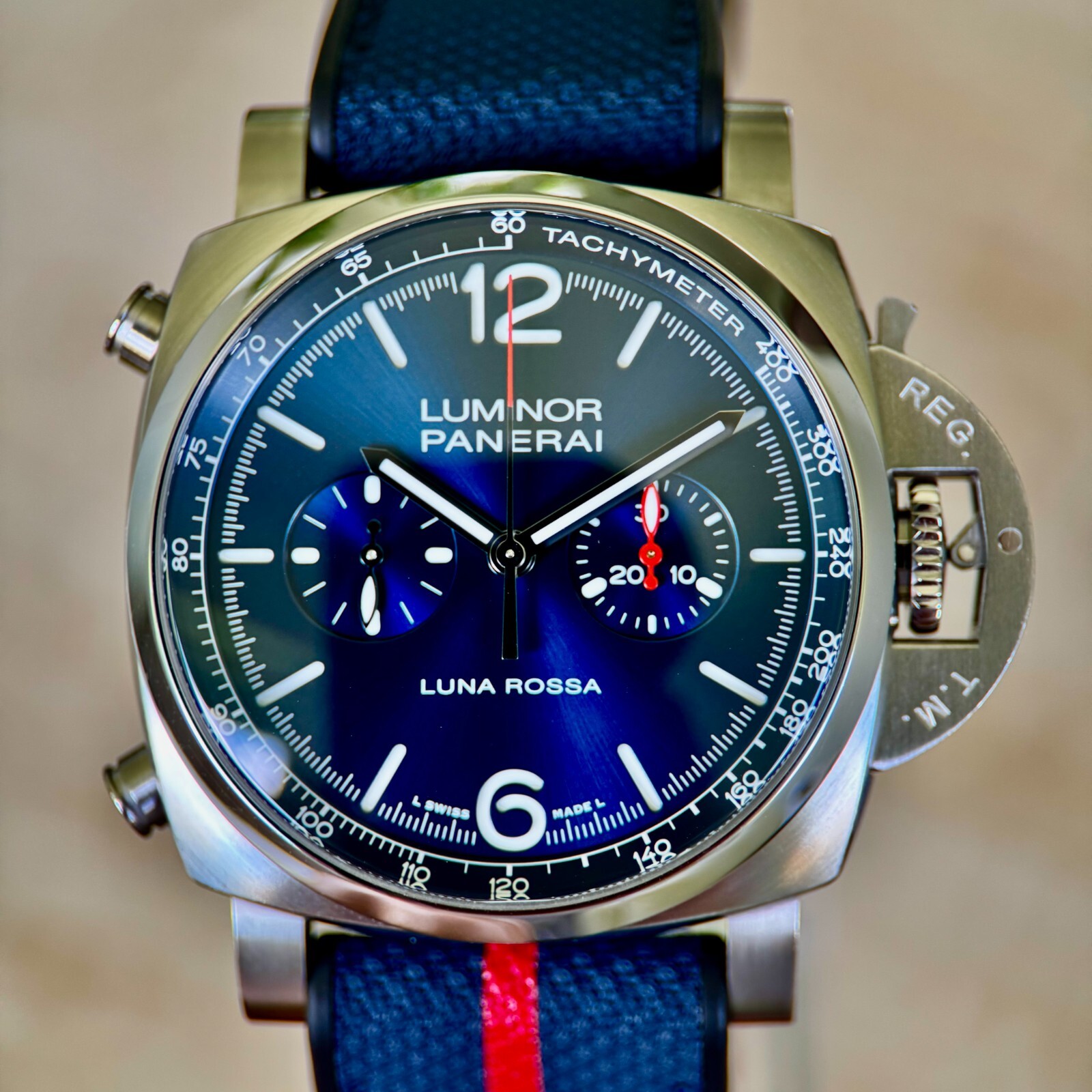 Panerai Luminor Chrono Luna Rossa Blue Dial - Full Triple Boxed Colector's Set