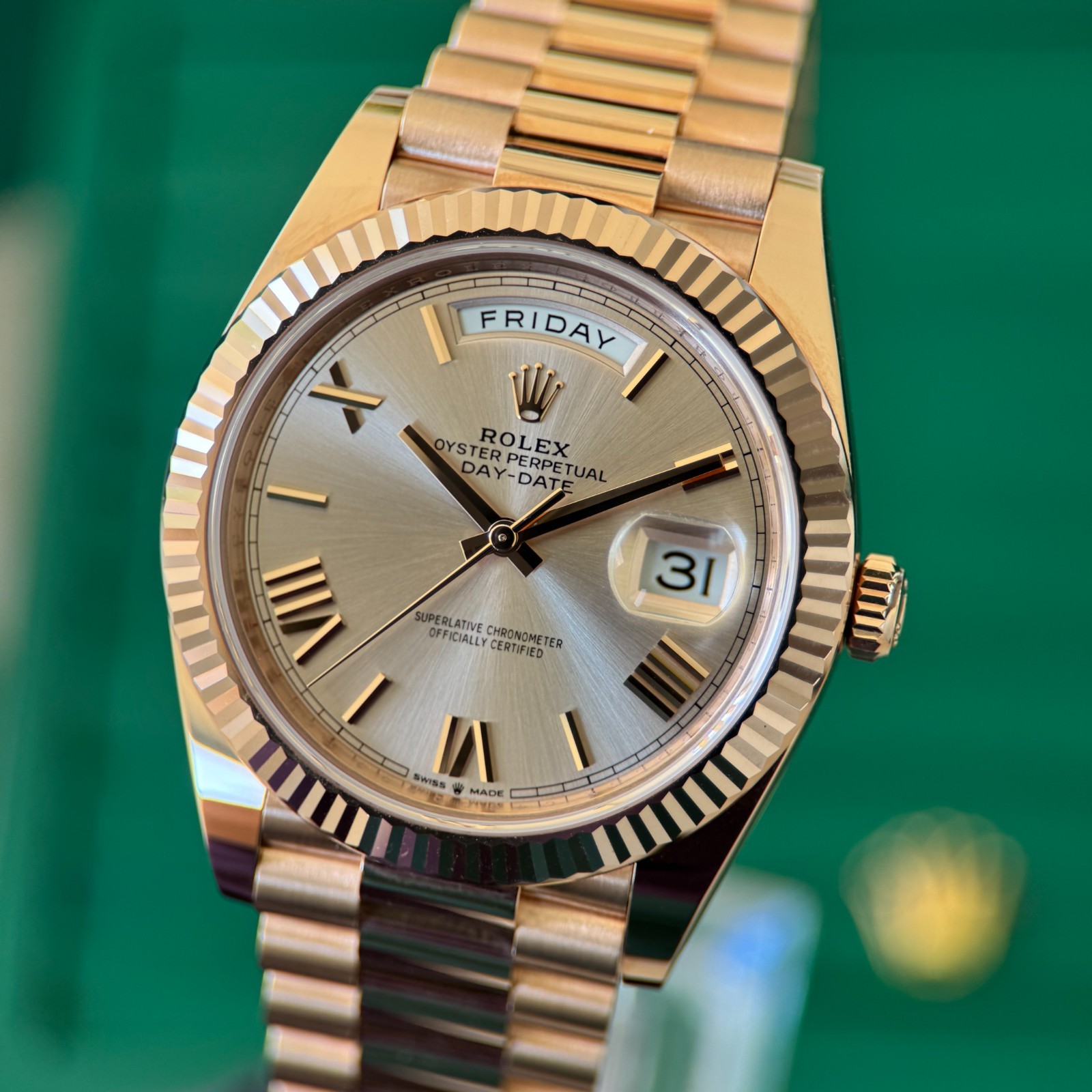 2026 UNWORN Rolex Day Date 40mm Rose Gold w/ Sundust Dial - Collectors Full Set