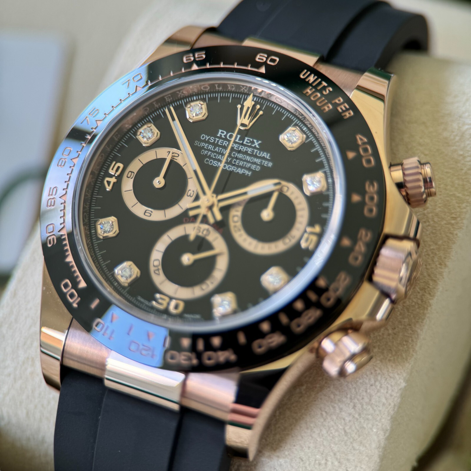 Rolex Rose Gold Black Diamond Dial Cosmograph Daytona Full Set - 116515LN